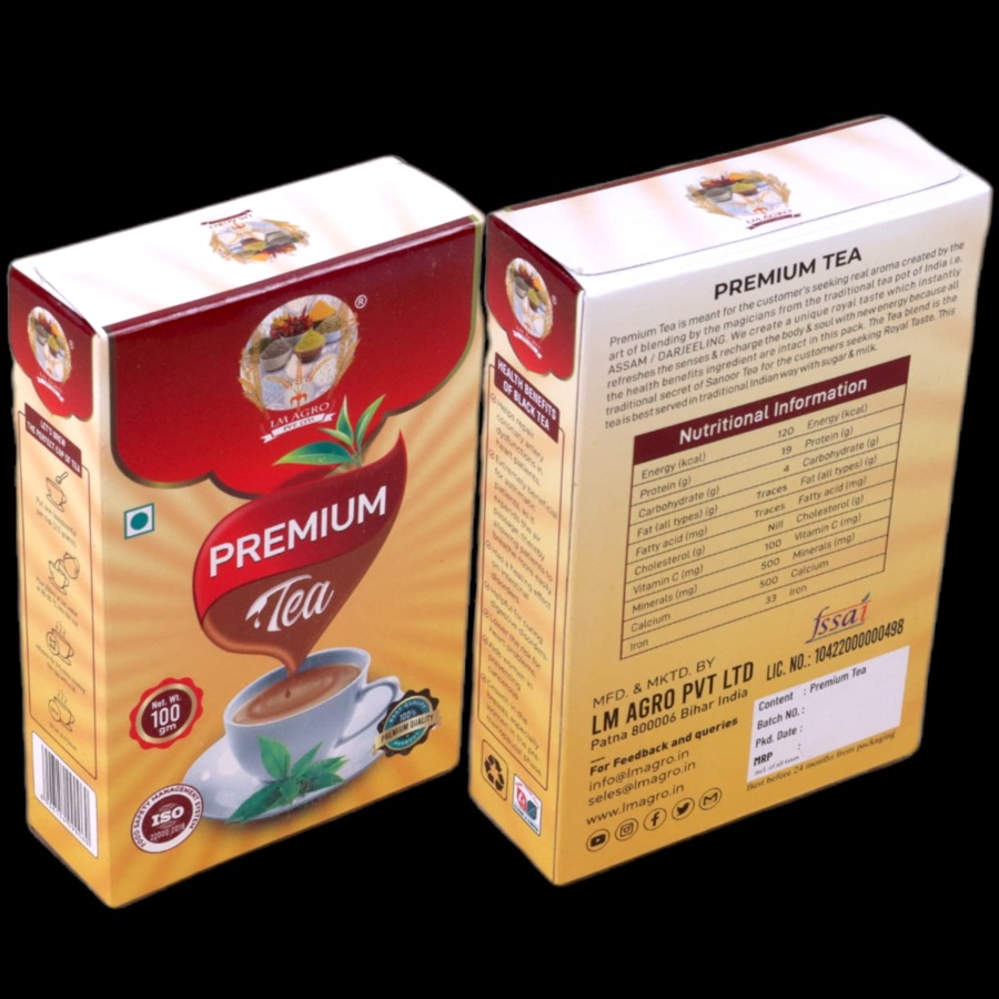 LM Agro Premium Tea (प्रीमियम चाय) pack — made in Patna, Bihar