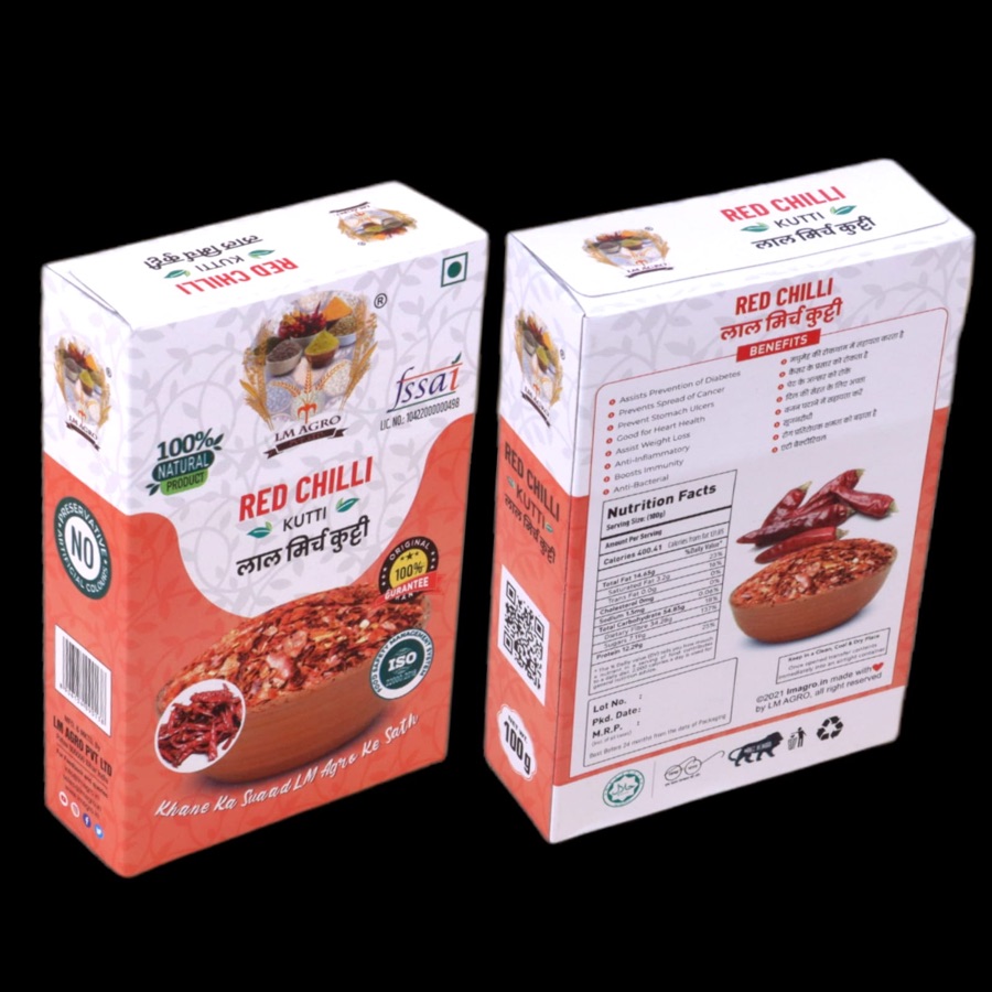 LM Agro Red Chilli Kutti (लाल मिर्च कुटी) pack — made in Patna, Bihar